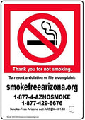 ComplianceSigns.com Arizona Thank You For Not Smoking. Smoke-Free Az Sign, 10x7 inch Aluminum for No Smoking by ComplianceSigns