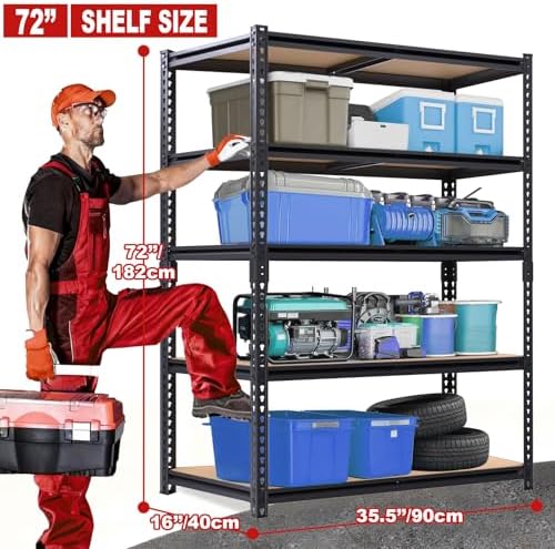 Storage Shelving Unit, 5 Tier Garage ShelvesHeavy Duty, Adjustable Metal Shelving Unit,2400LBS Black forPantry, Basement, Warehouse, Kitchen, Pantry and Closet,72" H - Image 3