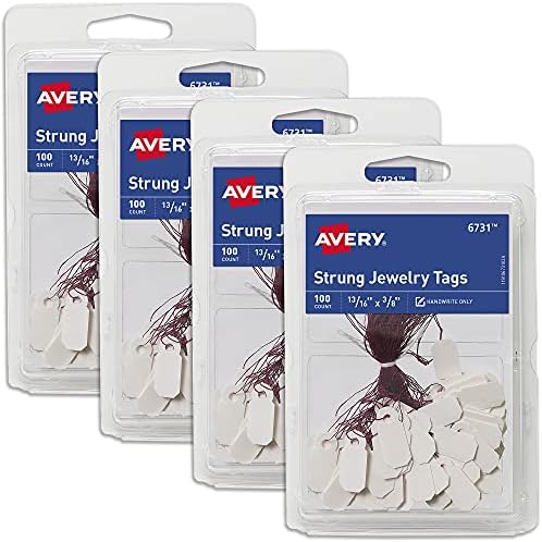 Jewelry Tags White 13/16x3/8in Rayon Strung 100/PK - 4EA by Avery