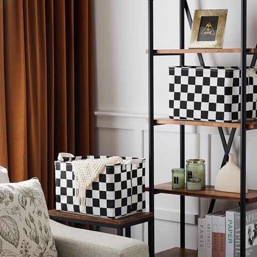 Ohocut Black White Checkered Canvas Basket, Rectangular Organizing Decorative Storage Basket for Kids Dog Toy, Cute Aesthetic Race Cars Boy Room Decor for Home, Kitchen, Bedroom, Classroom, Shelves - Image 3