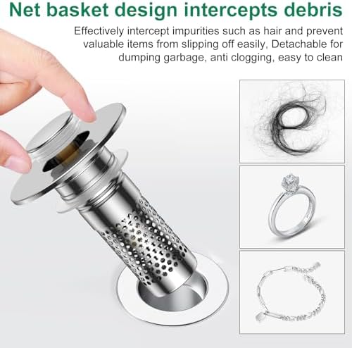 Bathroom Sink Drain Strainer,Universal Pop-Up Sink Stopper Hair Catcher - Image 5