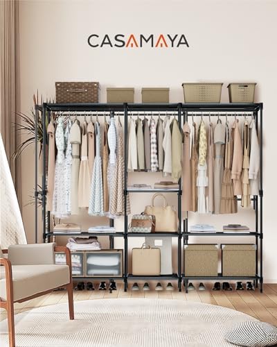 CASAMAYA Clothes Rack, Portable Closet, 71.7 Inch Large Capacity Wardrobe Closet, Clothes Storage Organizer with Shelves and 3 Hanging Rods, Easy to Assembly, Black PCT035B01 - Image 2