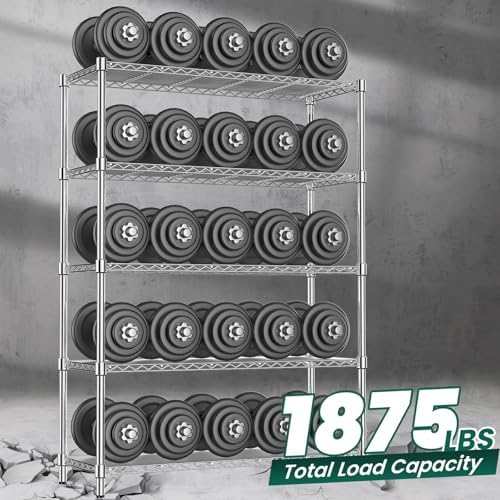 48" W Garage Shelving 1875 LBS Heavy Duty Wire Shelving Unit, Metal 5-Tier Adjustable Steel Storage Rack with Liners, 48" W x 18" D x 72" H for Pantry Kitchen Commercial, Chrome - Image 4
