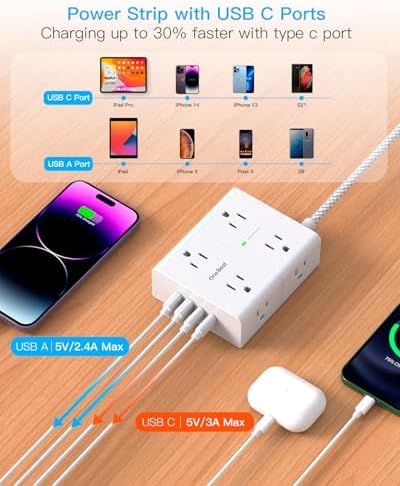 Extension Cord 10 Ft, One Beat Surge Protector Power Strip 10 Ft Long Cord - Image 4