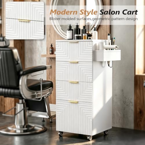 OmySalon Salon Cart with Wheels, 4-Drawers Rolling Hair Styling Station, Salon Trolley with Hot Tool Holders, Mobile Organizer for Barbershop, Beauty Spa, Upgrade White - Image 7