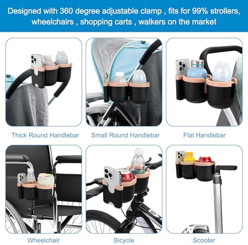Accmor Stroller Cup Holder with Phone Holder, Bike Cup Holder, Walker Scooter Wheelchair Cup Holder Attachment, Universal Cup Holder for Uppababy Graco Strollers - Image 6