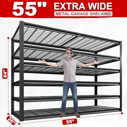 REIBII 3500LBS Garage Shelving, Adjustable Storage Shelves Heavy Duty, 6 Tier Heavy Duty Shelving, Metal Shelving Unit for Warehouse, Basement, Industrial, 55" W x 26" D x 84" H, Black, 3 Pack - Image 3
