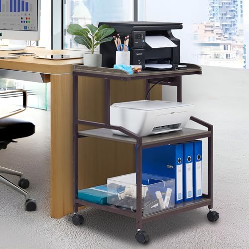 Lauren&Harold 34'' Printer Stand with Power Outlets & USB Ports Grey/Bronze - Image 6