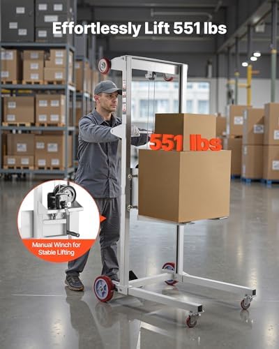 VEVOR Material Lift Winch Stacker, 551 lbs Capacity, Heavy Duty Pallet Truck Dolly with Adjustable Forks & 6-Wheel System, 70 inch Max Lifting Height, Industrial Manual Pallet Truck Dolly - Image 2
