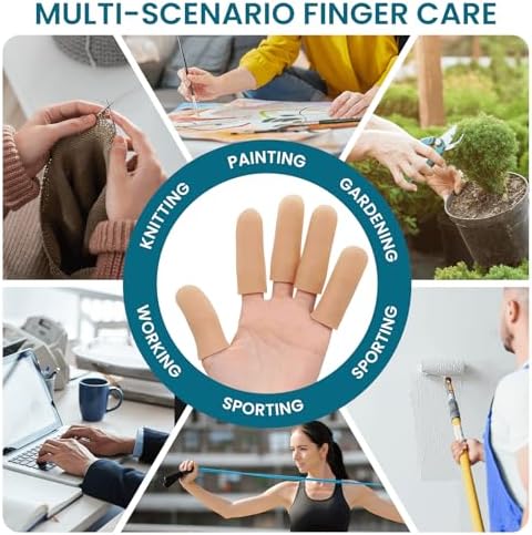 Povihome Finger Cots Protectors - Moisturizing Thumb and Finger Covers - Thickend Version - Elastic Cracked Silicone Finger Sleeves to Protect Cracked, Peel Finger and Other Finger Pain (Beige, 10PCS) - Image 6