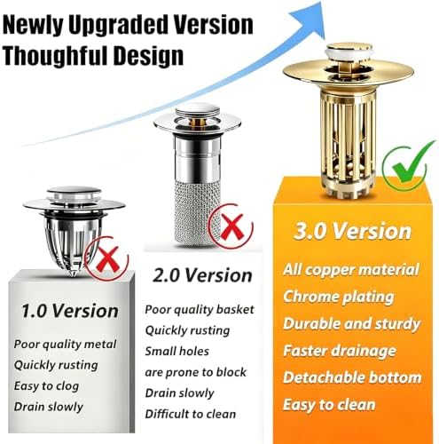 Anlige 3 in 1 Pop Up Bathroom Sink Stopper, Bathroom Sink Drain Strainer - Image 5