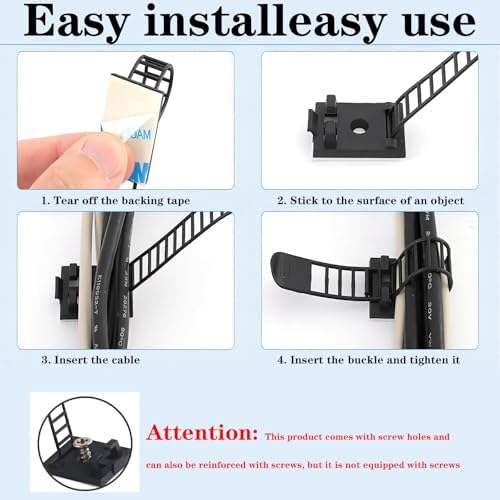 Adjustable Adhesive Cable Management Clips 100Pcs, Large self Adhesive Cable Ties Clips ，Suitable for Cable Management Under desks and on Walls (White) - Image 5