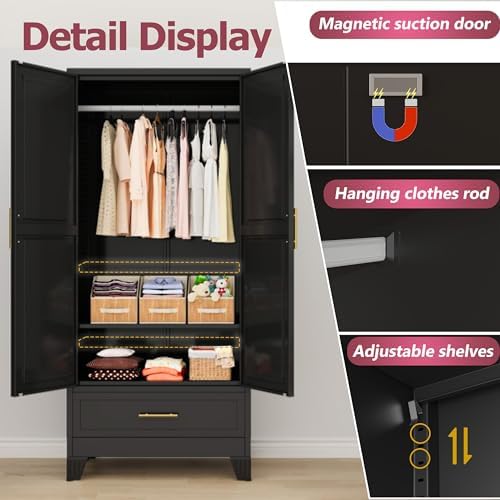 GAIOUS Metal Armoire Wardrobe Closet Cabinet with 2 Doors and Drawer, 71" - Image 3