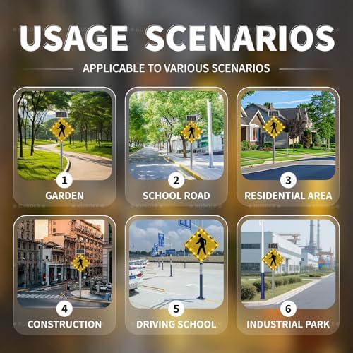 24x24in Solar Pedestrian Crossing Sign Flashing LED Highlight Road Traffic Blinking Street Warning Sign, Aluminum IP65 Weatherproof Crosswalk Signs for Park School Urban 30inches - Image 4