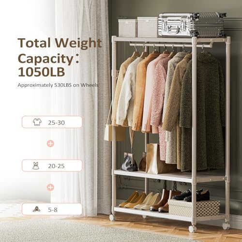 IZEUK Heavy Duty Rolling Garment Rack Wire Clothes Rack for Hanging Clothes (Gold, 3 Tier with 1 Rod, 17.7" D x 45.3" W x 70.3" H) - Image 6