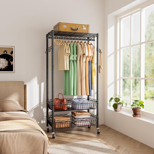 Golpart Heavy Duty Rolling Clothes Rack Wheels Portable Metal Garment Rack - Image 2