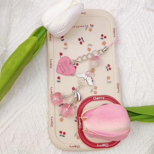 Phone Charms Strap Cute Cherry CellPhone Straps Aesthetic Pink Red Black BlueCherry Phone Chain for Camera Keychain Bag Pendant Decor Gift - Image 3