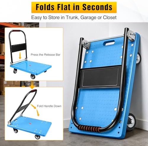 Platform Cart 330 lbs Heavy Duty Push Cart Dolly with 4-Inch TPR Wheels 27.6 x 19.7 Inch PP Deck Flatbed Cart Platform Truck for Home Garage Warehouse Use Black - Image 7