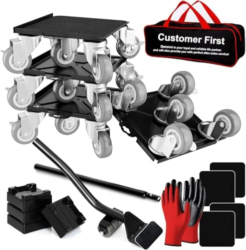 2,400 lb Capacity Furniture Dolly Set, 6.8-Inch Platforms, Black by Qenovo