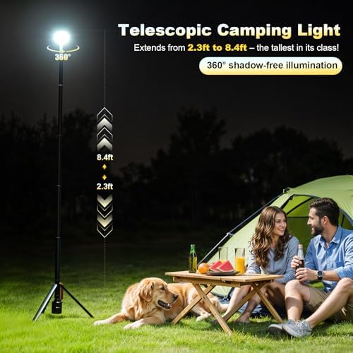SYLSTAR 360° Rechargeable Work Light with Remote &Telescopic Stand (8.4Ft), 3000LM Ultra Bright 3CCT Dimmable, 6000mAh Battery, Portable Camping Light for Jobsite Workshop Sports Emergencies - Image 2
