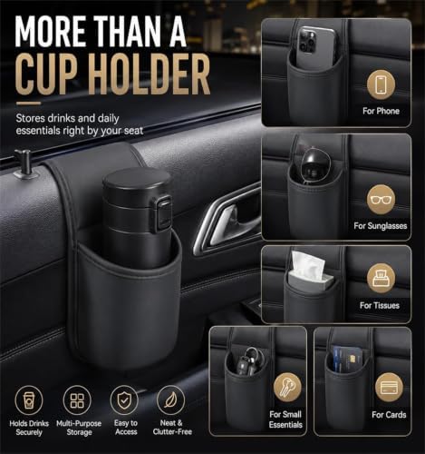 Universal Leather Car Door Cup Holder Extra Large Drink Organizer (Orange) - Image 4