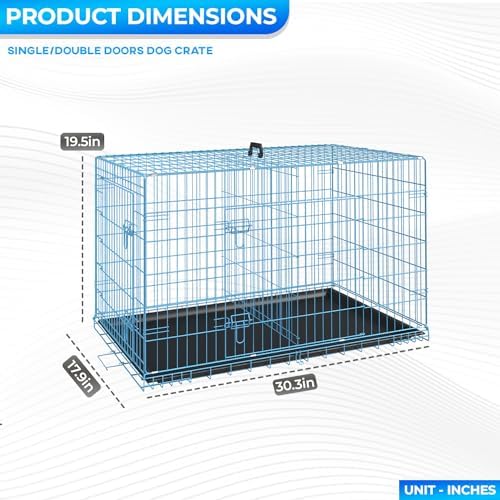 FDW | 30" Foldable Metal Dog Crate | Blue | Cage for Medium Dogs - Image 7