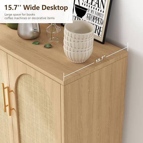 Keehusux 15.7" D Rattan Storage Cabinet with 2 Doors & Adjustable Shelf - Image 3