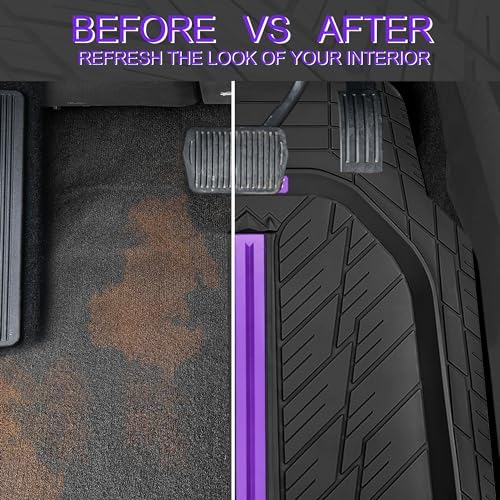CAR PASS Tire Tread DeepDish Rubber Floor Mats for car Heavy Duty car mats All Weather, Universal XL~M Trim to Fit for Truck SUV Vehicle Automotive, Waterproof car mats 3 Piece (Purple Black) - Image 6