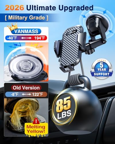 VANMASS Car Phone Holder 2026 Ultimate Military-Grade Strongest Suction & Clip Windshield Dashboard【Newest Best Strongest】 Cell Phone Automotive Dash Gauge Accents for iPhone 18 Pro Max 17 16 15 14 - Image 4