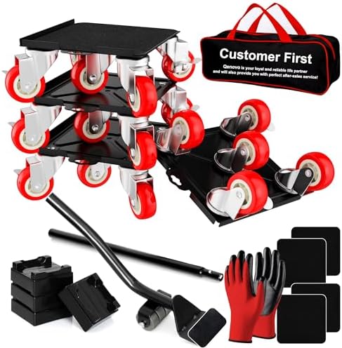 3,400 lb Capacity Furniture Dolly Set, 7.8-Inch Platforms, Red by Qenovo