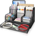 Black Mesh Desk Organizer Caddy and Accessories with 7 Compartments, Mesh Multifunctional Desktop Accessories Organizers Office Supplies Desktop Organizer for Home, Office by Essovee