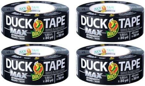 Duck Brand Max Strength Duct Tape, Black, 4 Rolls, 1.88 Inch x 35 Yards Each, 240867 by DuckBrand