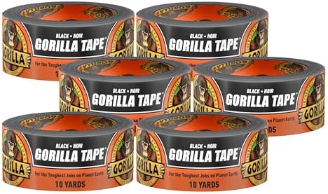 Gorilla Tape, Duct, Utility, Triple Layer Strength, Indoor & Outdoor, Weather Resistant Shell, 1.88 in x 10 yd, Black, (Pack of 6) by Gorilla