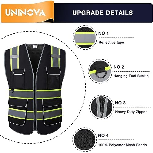 High Visibility Safety Vest - Multi Pockets Reflective Mesh Breathable Workwear, ANSI/ISEA Standards (2X-3X, Black Mesh-02) - Image 5