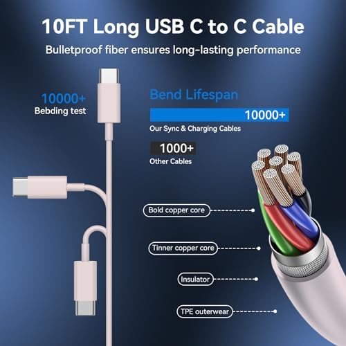 Phone 17 16 15 Charger Fast Charging Type C Chargers USB C Fast Charger Block & Phones 17 Charger Cord 10FT Long USB C Charging Cable for i.Phone 17/17 Pro/17 Pro Max/Air/Phone 16 15 Pro Max,Pink - Image 4