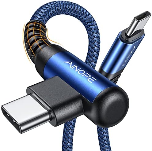 AINOPE USB C Cable 60W 2-Pack 6.6ft Nylon Braided USB C to USB C Cable Type C Charger Fast Charging Right Angle USBC Cable Charger Cord for iPhone 16 Pro Max 15 Plus Samsung S24 S23 iPad Pro Blue by AINOPE10yearsforphoneaccessories