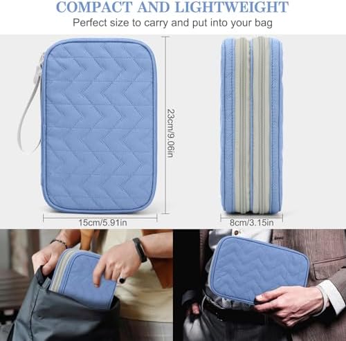 FYY Electronic Organizer, Travel Tech Pouch Bag, Large, Blue Quilted - Image 2