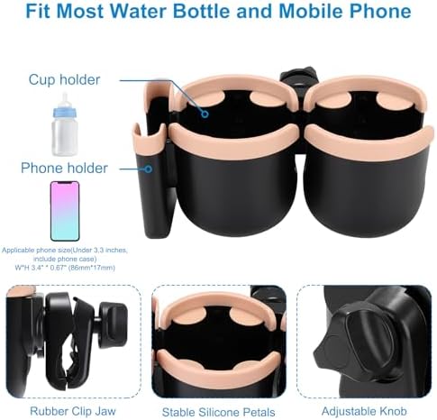 Accmor Stroller Cup Holder with Phone Holder, Bike Cup Holder, Walker Scooter Wheelchair Cup Holder Attachment, Universal Cup Holder for Uppababy Graco Strollers - Image 5