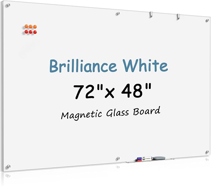 MaxGear Glass White Board 72x48 Inches Brilliance White Magnetic Dry Erase by MaxGear