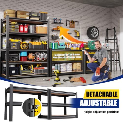 4-Pack Garage Shelving Unit,Heavy Duty Metal Storage Shelves, 71" H x 46" W x 18" D Total Capacity, 5 Tier Adjustable Boltless Steel Rack, Freestanding Organizer for Warehouse, Pantry, Shop, Black - Image 4