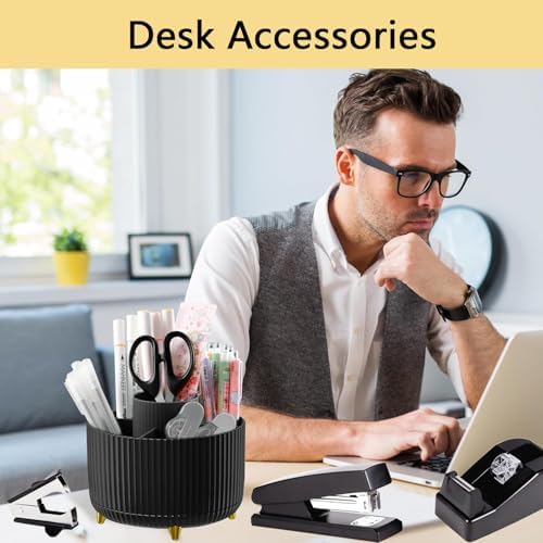 Office Supplies,Black Desk Accessories,Office Supplies Set,Desk Organizer,Stapler,Tape Dispenser,Scissors,Staple Remover,Binder Clips,Staples,Ballpoint Pen,Index Tabs with Ruler,Clear Tape.10pcs - Image 4