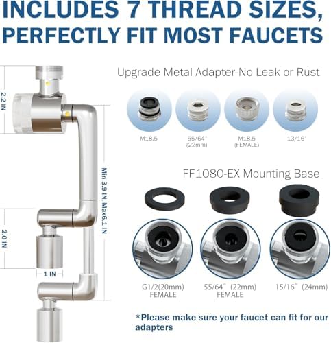 Frizzlife Water Filter for Sink Faucet Extender with Extension, NSF/ANSI 372, 9pcs Filters Reduce 99% Chlorine, 1080° Rotating Brass Tap Filter, 3 Modes Attachment for kitchen/Bathroom, FF1080-EX - Image 6