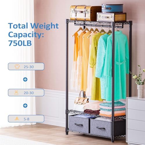 IZEUK Heavy Duty Garment Rack Wire Clothes Rack for Hanging Clothes (Dark Grey, 3 Tier with 2 box, 15.7" D x 35.5" W x 72.4" H) - Image 2