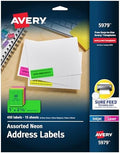 Avery Printable Address Labels with Sure Feed, 1" x 2-5/8", Assorted Neon Colors (Magenta, Green and Yellow), Laser & Inkjet Compatible, 450 Blank Labels Total (5979) by Avery