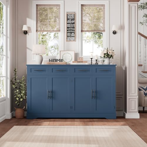 HOSTACK 60" W Sideboard Buffet Cabinet with Storage, Kitchen Cabinet, Blue - Image 3