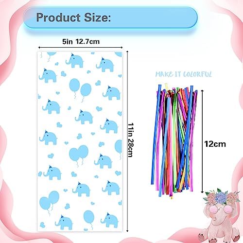 100 Pcs 5"X11" Gift Wrap Cello Cellophane Treat Bags Clear Candy Cookie Plastic Poly Goodie Storage Bags with Twist Ties for Baby Shower, Birthday, Wedding, Party - Image 2