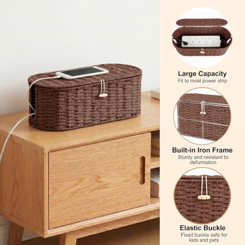 Set of 2 Cable Management Box, Handwoven Cord Hider Box with 3 Open Slots - Image 3