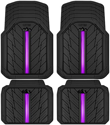 CAR PASS Metal Medium Rubber Floor Mats for Car Heavy Duty Car Mats All Weather, Universal Trim to Fit for Truck SUV Vehicle Automotive Floor Mats, Waterproof Car Mats 4 Piece Black Purple by CARPASS