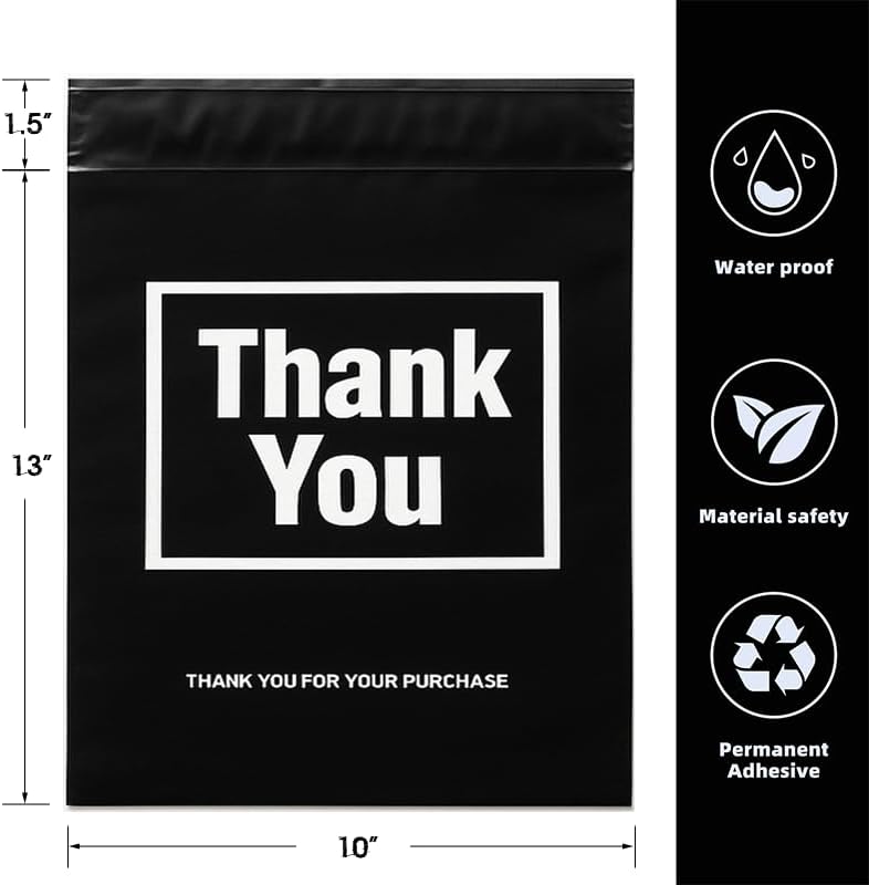 POLYSELLS Thank You Poly Mailers 10x13 inches 50 Pcs Waterproof Self-Sealing Shipping Bags for Clothing | Black - Image 2