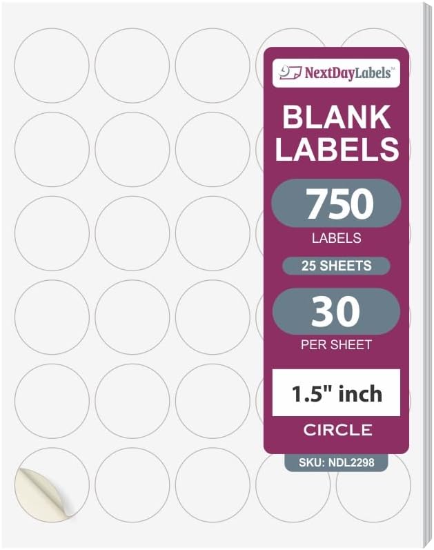 NextDayLabels 1.5 Inch Round Label Matte White, Blank Laser/Inkjet Printer by NextDayLabels